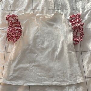 White Kids Top with Red Lace Sleeves